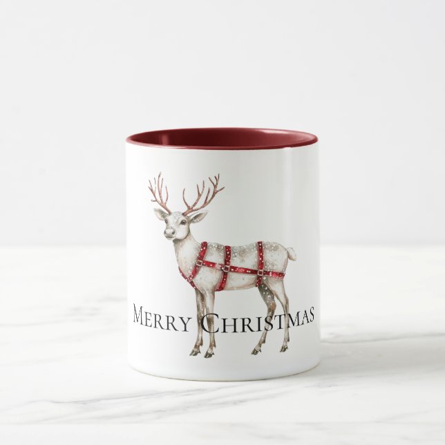 Christmas Red White Peppermint Reindeer Mug (Center)