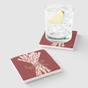 Christmas Red White Peppermint  Stone Coaster