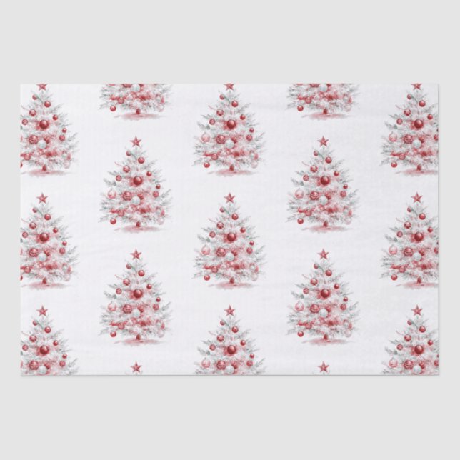 Christmas Red White Peppermint Trees Tissue Paper (Front)