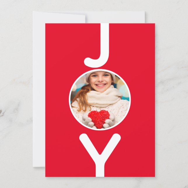 Christmas red white photo joy card (Front)