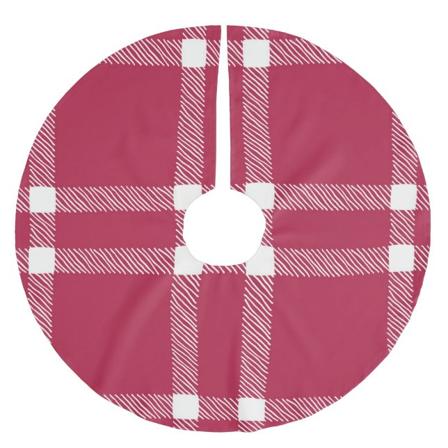 Christmas Red & White Plaid Farmhouse Country Cute Brushed Polyester Tree Skirt (Front)