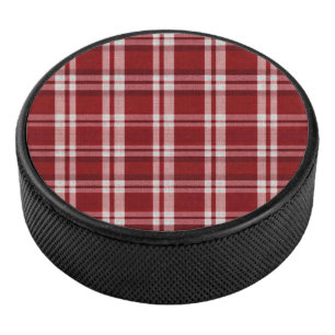 Christmas Red White Plaid Hockey Puck