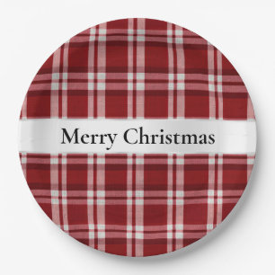 Christmas Red White Plaid Paper Plate