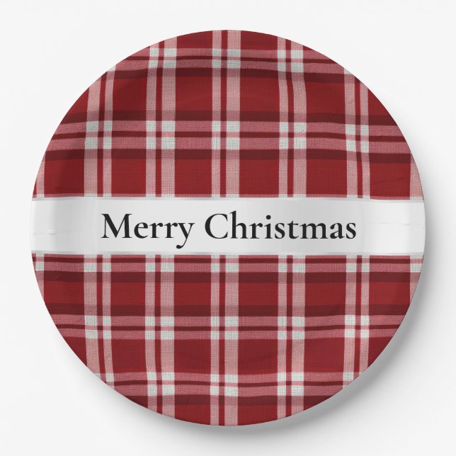 Christmas Red White Plaid Paper Plate (Front)