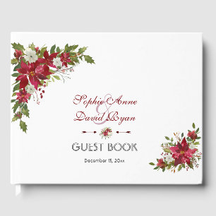 Christmas Red White Poinsettia Wedding Guest Book