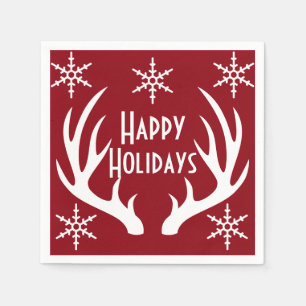 Christmas Red & White Reindeer Antlers Snowflakes Napkin