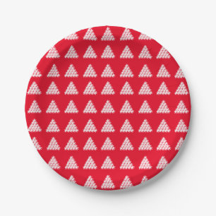 Christmas red white snow Stars Trees Paper Plate