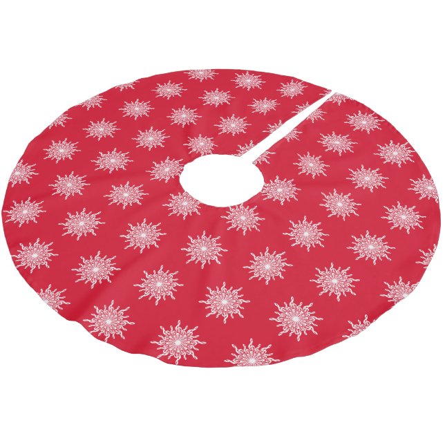 Christmas Red White Snowflake Music Notes Brushed Polyester Tree Skirt (Angled)