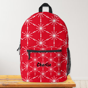 Christmas Red White Snowflake Patterned Modern Printed Backpack