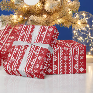Christmas red white snowflake tiled pattern wrapping paper