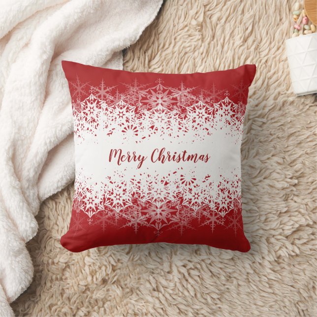 Christmas Red White Snowflakes Cushion (Blanket)