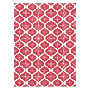 Christmas Red White Snowflakes Lattice Pattern Tablecloth