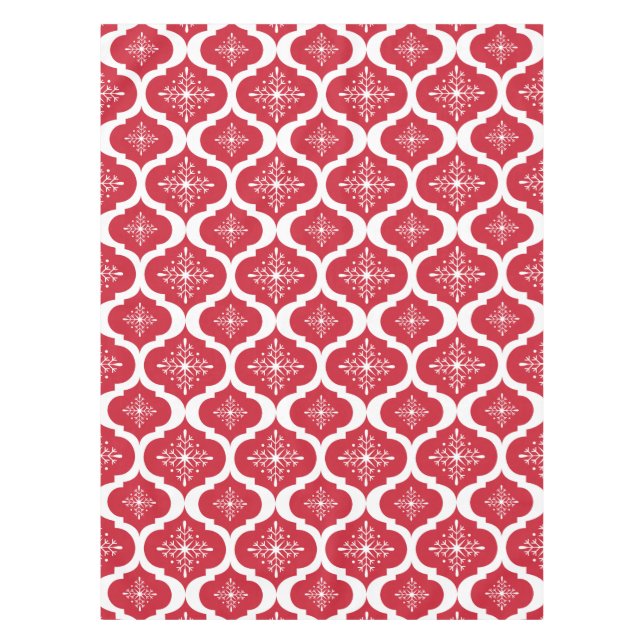 Christmas Red White Snowflakes Lattice Pattern Tablecloth (Front)