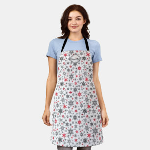 Christmas, red, white, snowflakes, winter, New yea Apron