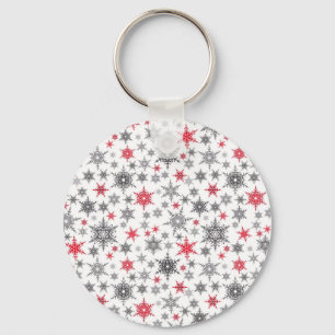 Christmas, red, white, snowflakes, winter, New yea Key Ring