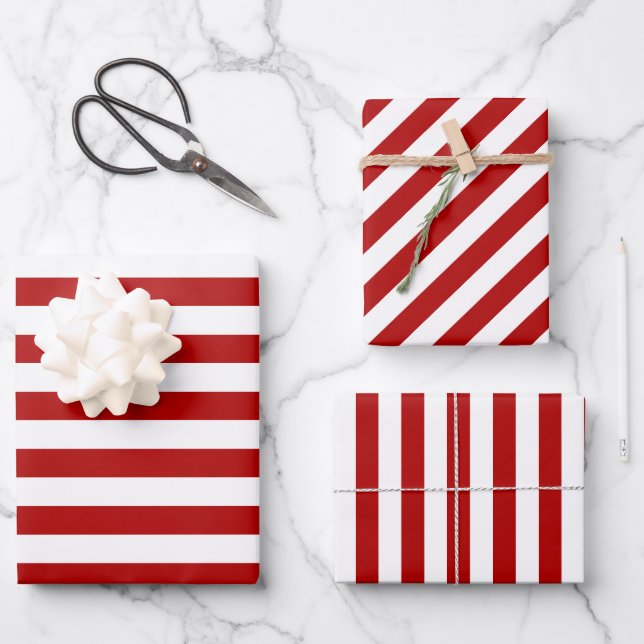  Christmas red & white striped  Wrapping Paper Sheet (Front)