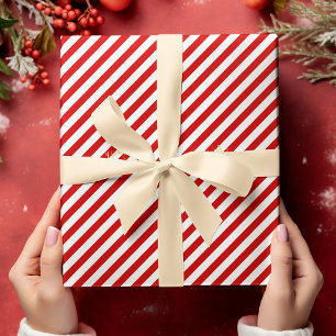 Christmas Red White Stripes Pattern Gold Text Xmas Wrapping Paper