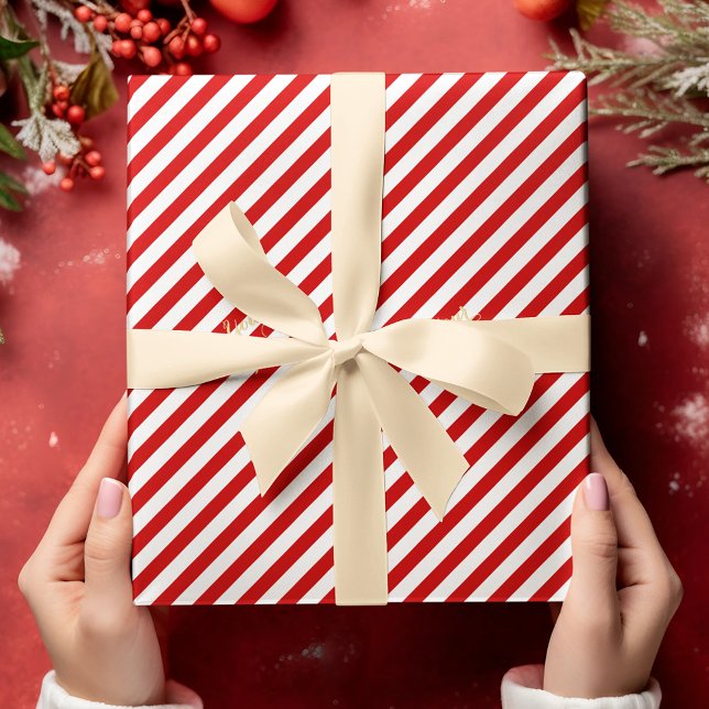 Christmas Red White Stripes Pattern Gold Text Xmas Wrapping Paper (Christmas Red White Stripes Pattern Gold Text Xmas Wrapping Paper)