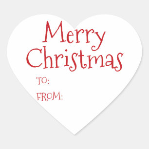 Christmas  red white to from blank cute heart sticker