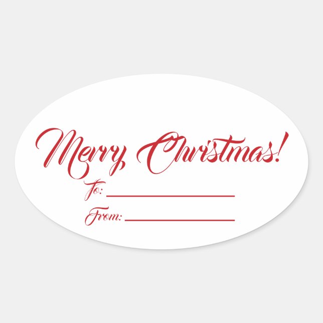 Christmas red white to from blank script cute oval sticker (Front)
