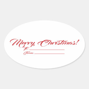 Christmas red white to from blank script cute oval sticker