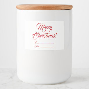Christmas red white to from blank script elegant food label