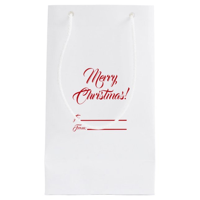 Christmas red white to from blank script elegant small gift bag (Front)