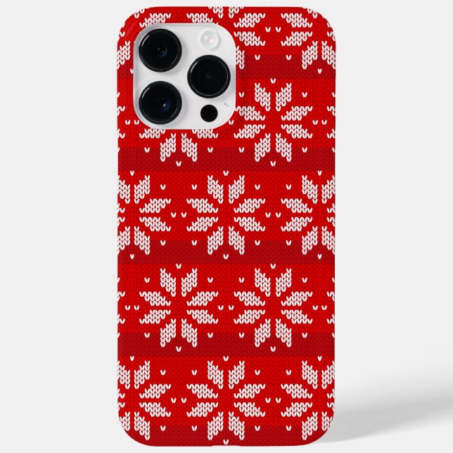 Christmas Red White Winter Holiday Knit Snowflakes Case-Mate iPhone Case (Back)