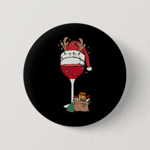 Christmas Red Wine Glass Santa Hat Reindeer Fun Xm 6 Cm Round Badge