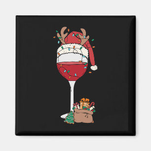 Christmas Red Wine Glass Santa Hat Reindeer Fun Xm Magnet