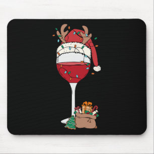 Christmas Red Wine Glass Santa Hat Reindeer Fun Xm Mouse Mat