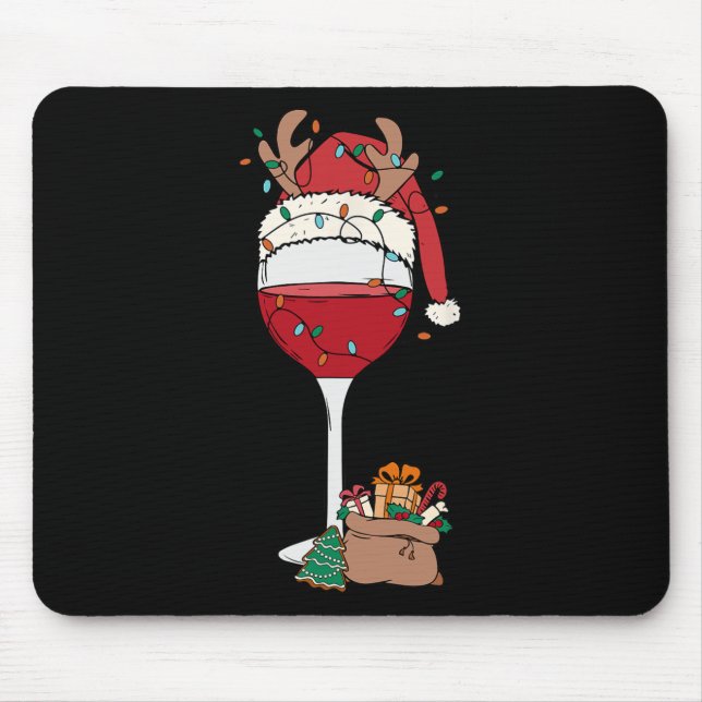 Christmas Red Wine Glass Santa Hat Reindeer Fun Xm Mouse Mat (Front)