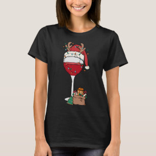 Christmas Red Wine Glass Santa Hat Reindeer Fun Xm T-Shirt