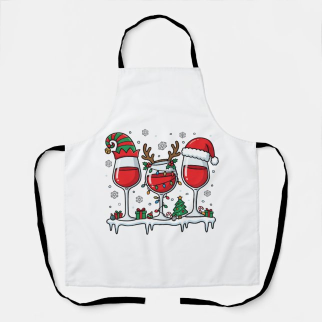 Christmas Red Wine Glasses Holiday Vector Apron (Front)
