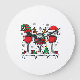 Christmas Red Wine Glasses Holiday Vector Large Clock