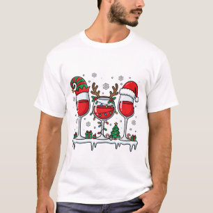 Christmas Red Wine Glasses Holiday Vector T-Shirt