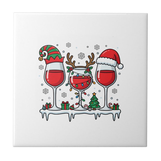 Christmas Red Wine Glasses Holiday Vector Tile (Front)