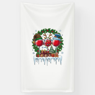 Christmas Red Wine Glasses Holly Wreath Snowman Ha Banner