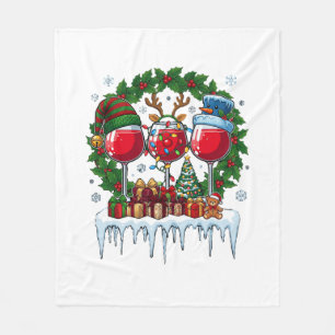 Christmas Red Wine Glasses Holly Wreath Snowman Ha Fleece Blanket