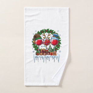 Christmas Red Wine Glasses Holly Wreath Snowman Ha Hand Towel
