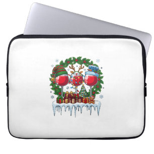 Christmas Red Wine Glasses Holly Wreath Snowman Ha Laptop Sleeve
