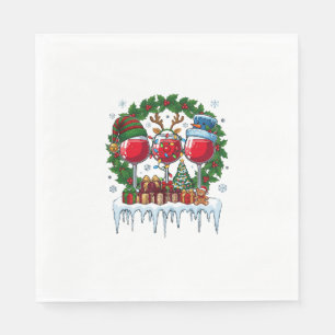 Christmas Red Wine Glasses Holly Wreath Snowman Ha Napkin