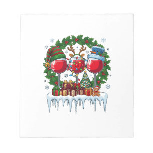 Christmas Red Wine Glasses Holly Wreath Snowman Ha Notepad