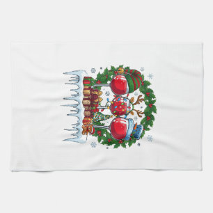 Christmas Red Wine Glasses Holly Wreath Snowman Ha Tea Towel