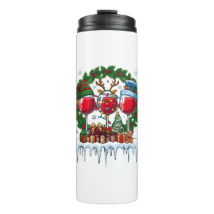 Christmas Red Wine Glasses Holly Wreath Snowman Ha Thermal Tumbler