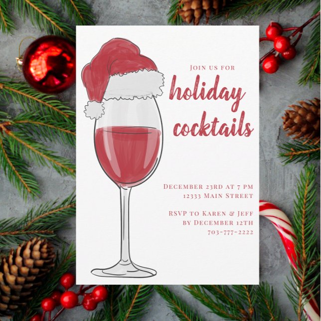 Christmas Red Wine Santa Cocktail Party Invitation (Creator Uploaded)