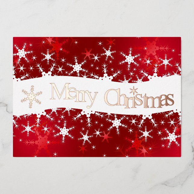 Christmas Red Winter Snowflakes Foil Holiday Card (Front)