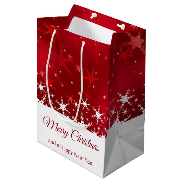 Christmas Red Winter Snowflakes Medium Gift Bag (Front Angled)