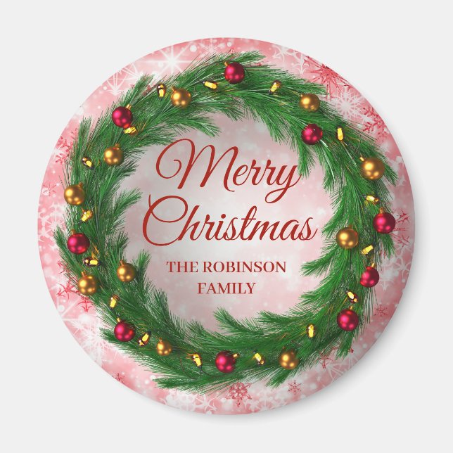 Christmas Red Winter Sparkle Festive Wreath Magnet (Front)