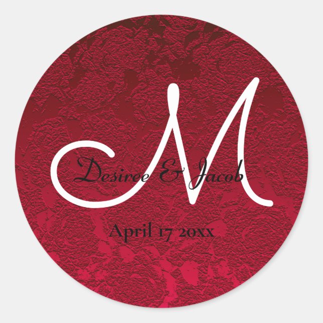Christmas Red Winter Wedding Floral Monogram Classic Round Sticker (Front)